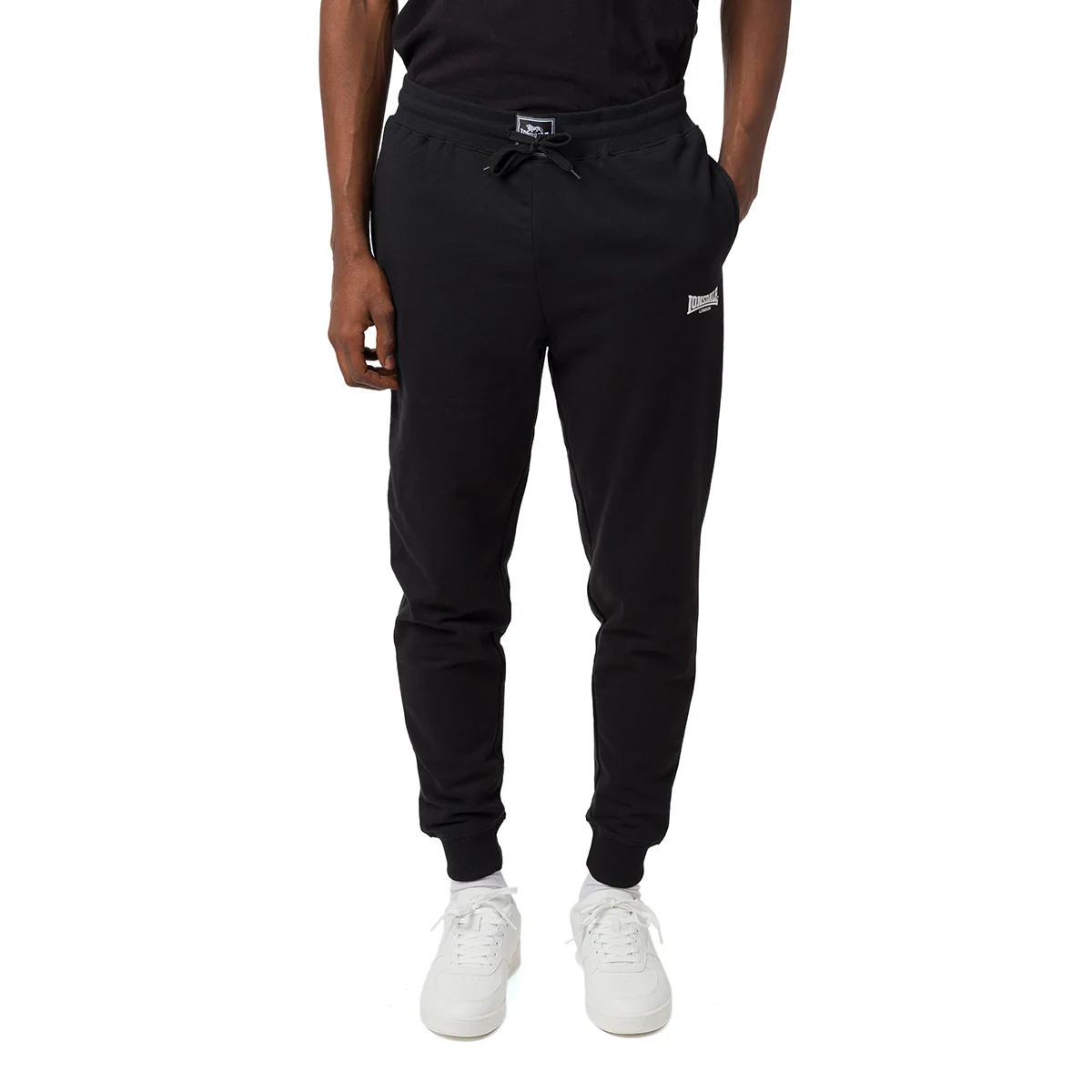 Pantaloni da tuta neri da uomo con elastico alla caviglia e coulisse in vita Lonsdale