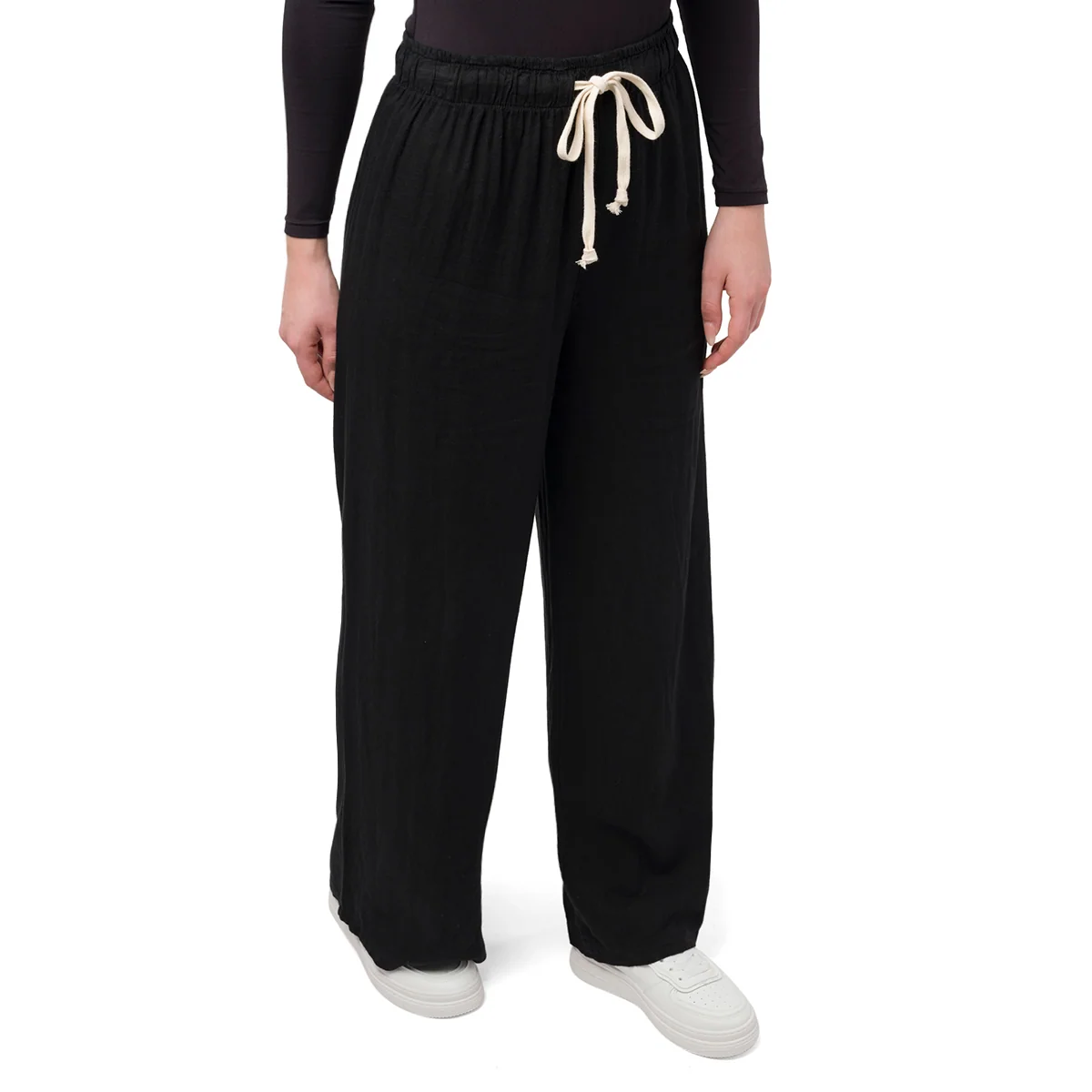 Pantaloni lunghi da donna neri misto lino Swish Jeans