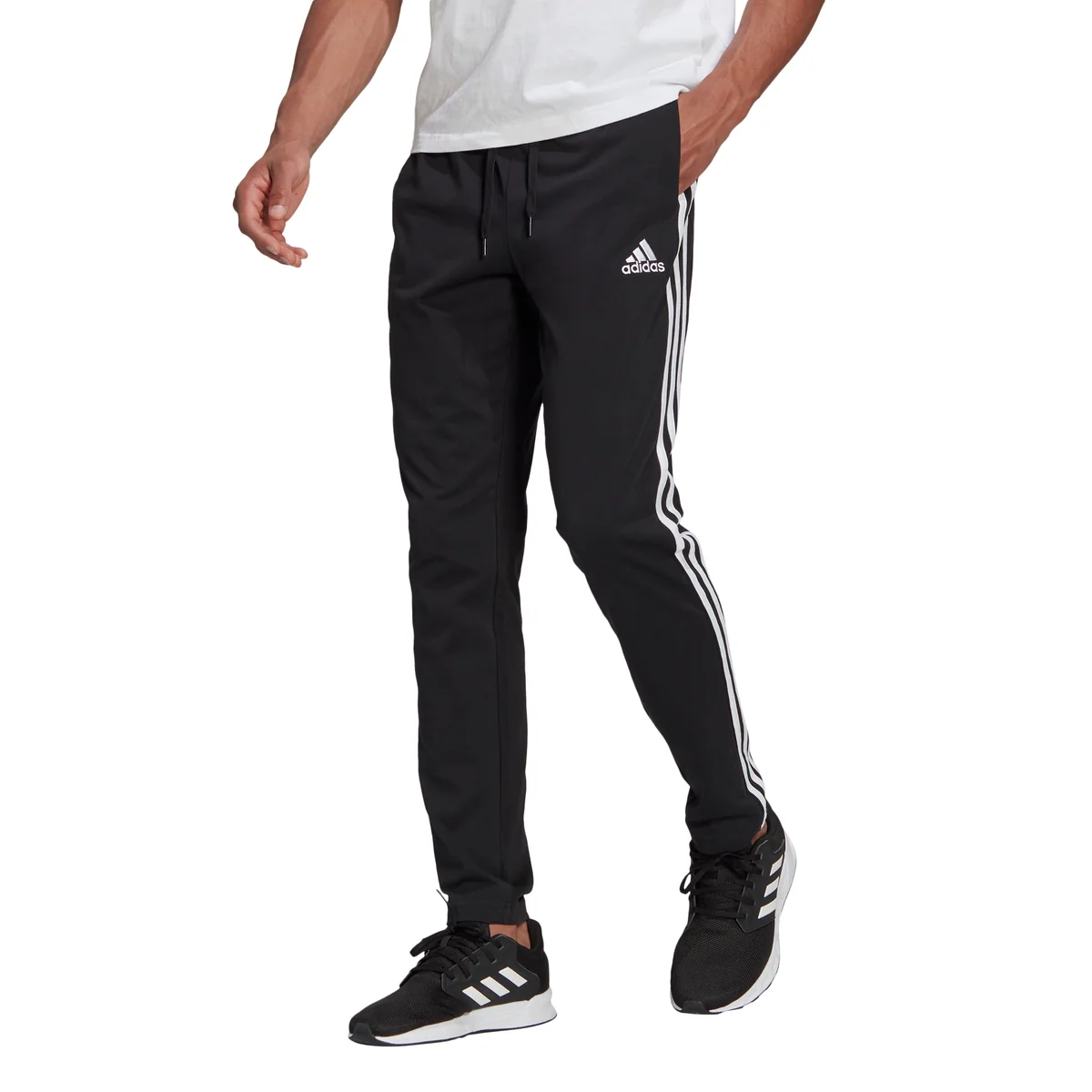 Pantaloni neri adidas Essentials Single Jersey Tapered Open Hem 3-Stripes