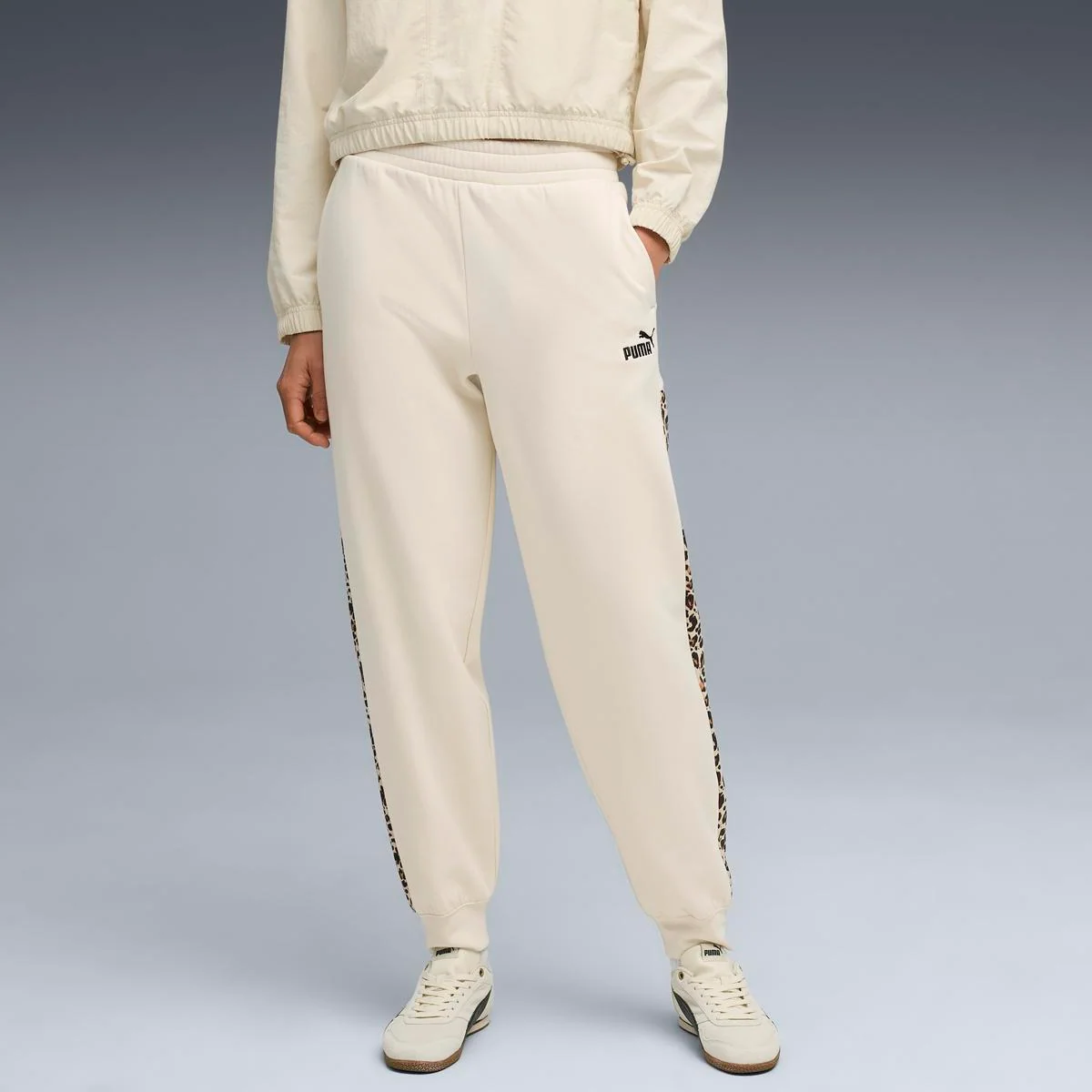 Pantaloni sportivi bianco off-white da Donna e inserti leopardati Puma
