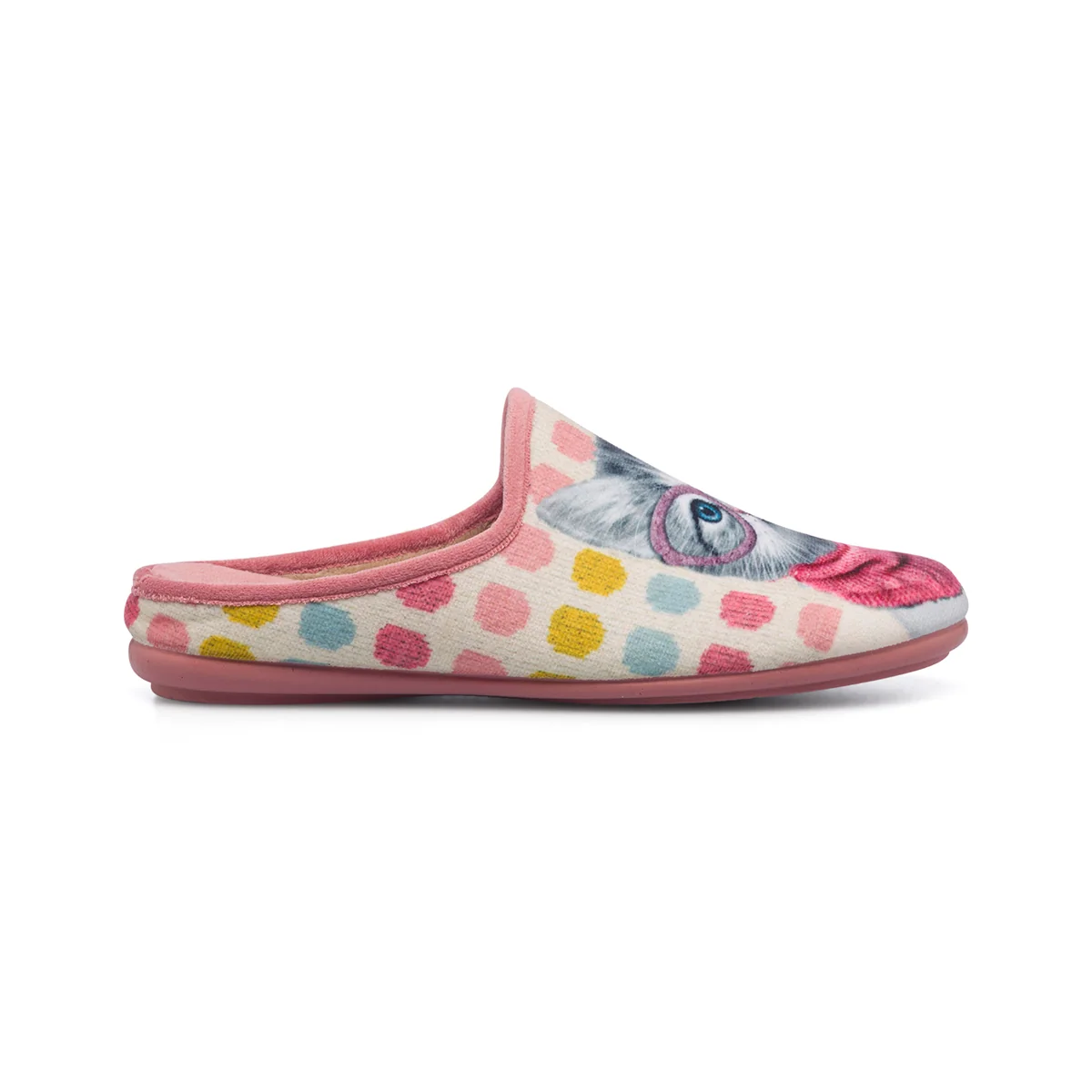 Pantofole beige e rosa in tessuto da donna con stampa gattino Aday's