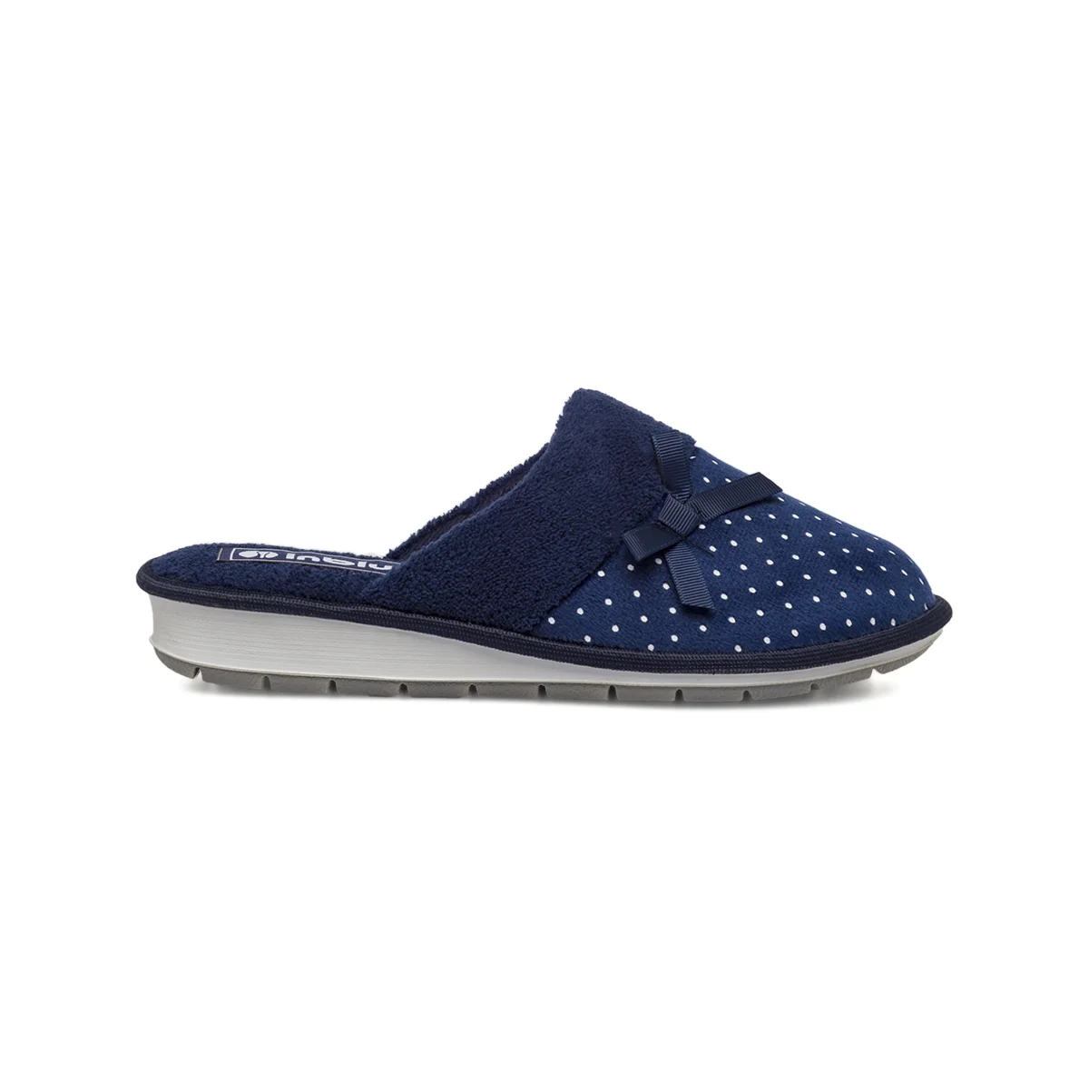 Pantofole Blu da Donna a pois con fiocco e pelliccia sintetica Inblu