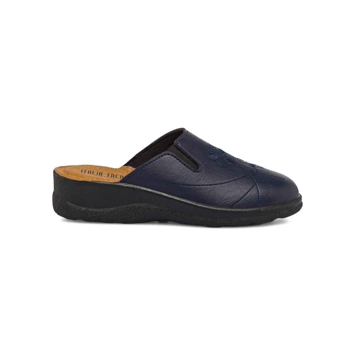 Pantofole blu da Donna con ricami floreali e zeppa comoda Italia Trend