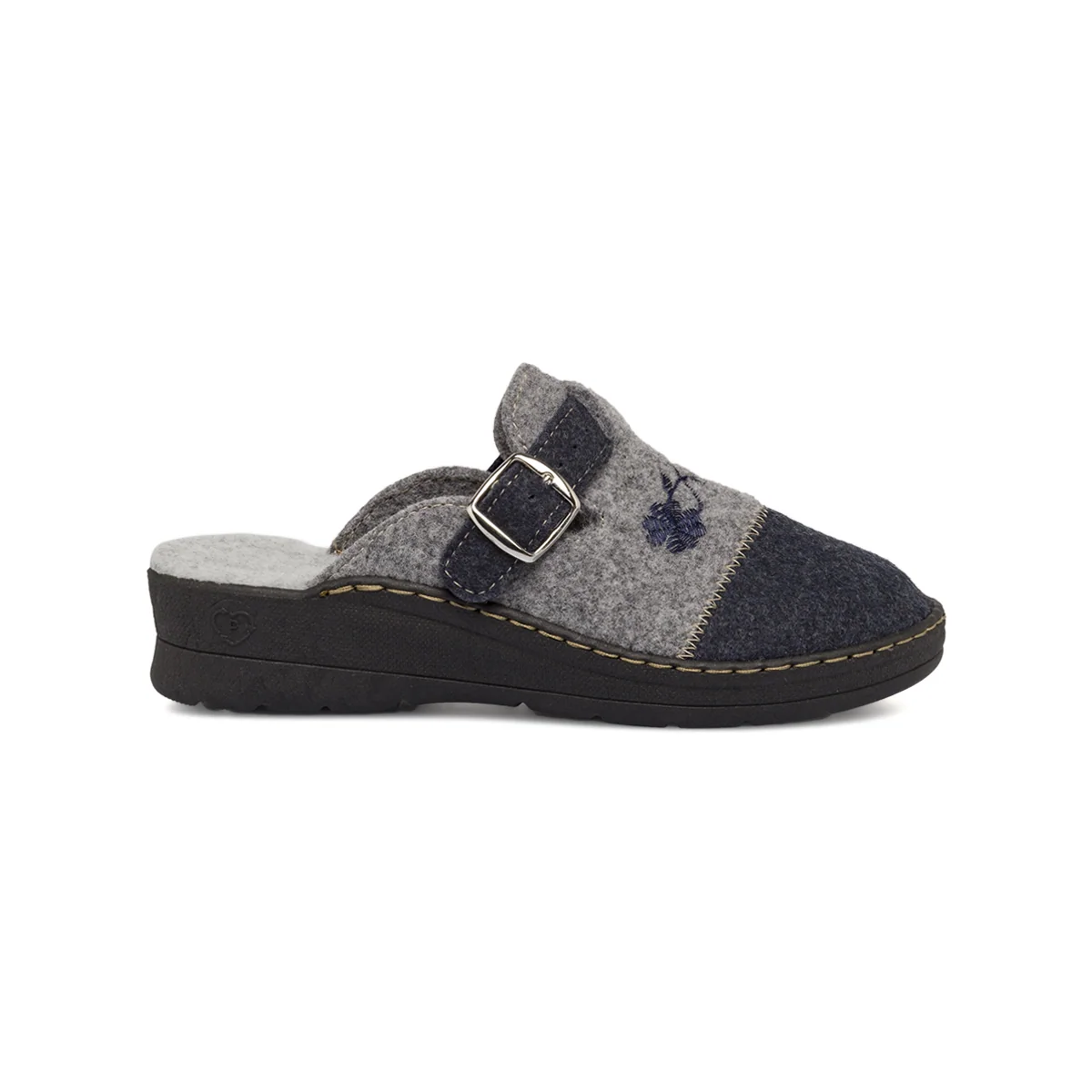 Pantofole blu da Donna effetto feltro con ricamo floreale Patrizia