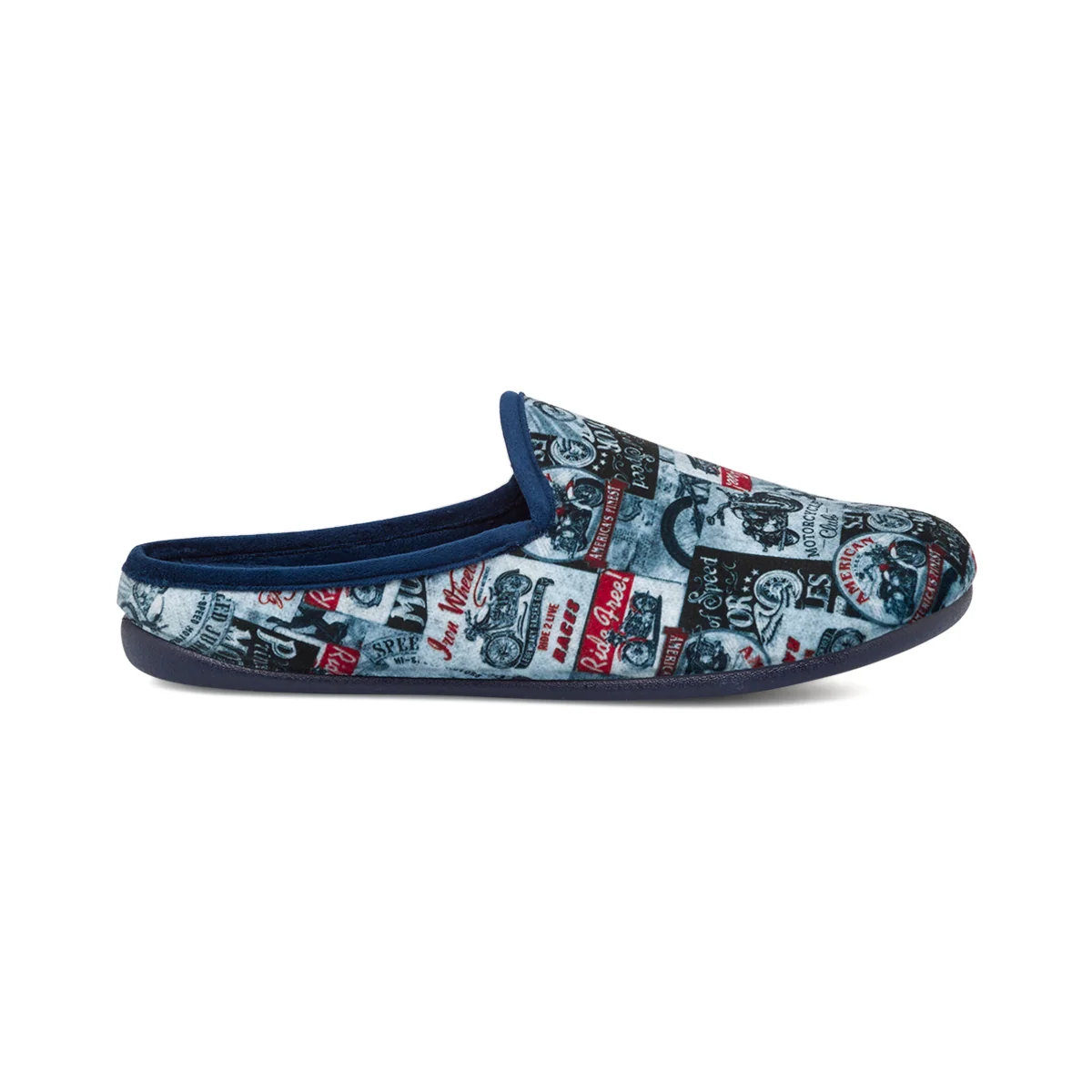 Pantofole blu da uomo con decorazioni motociclistiche TerraBlu