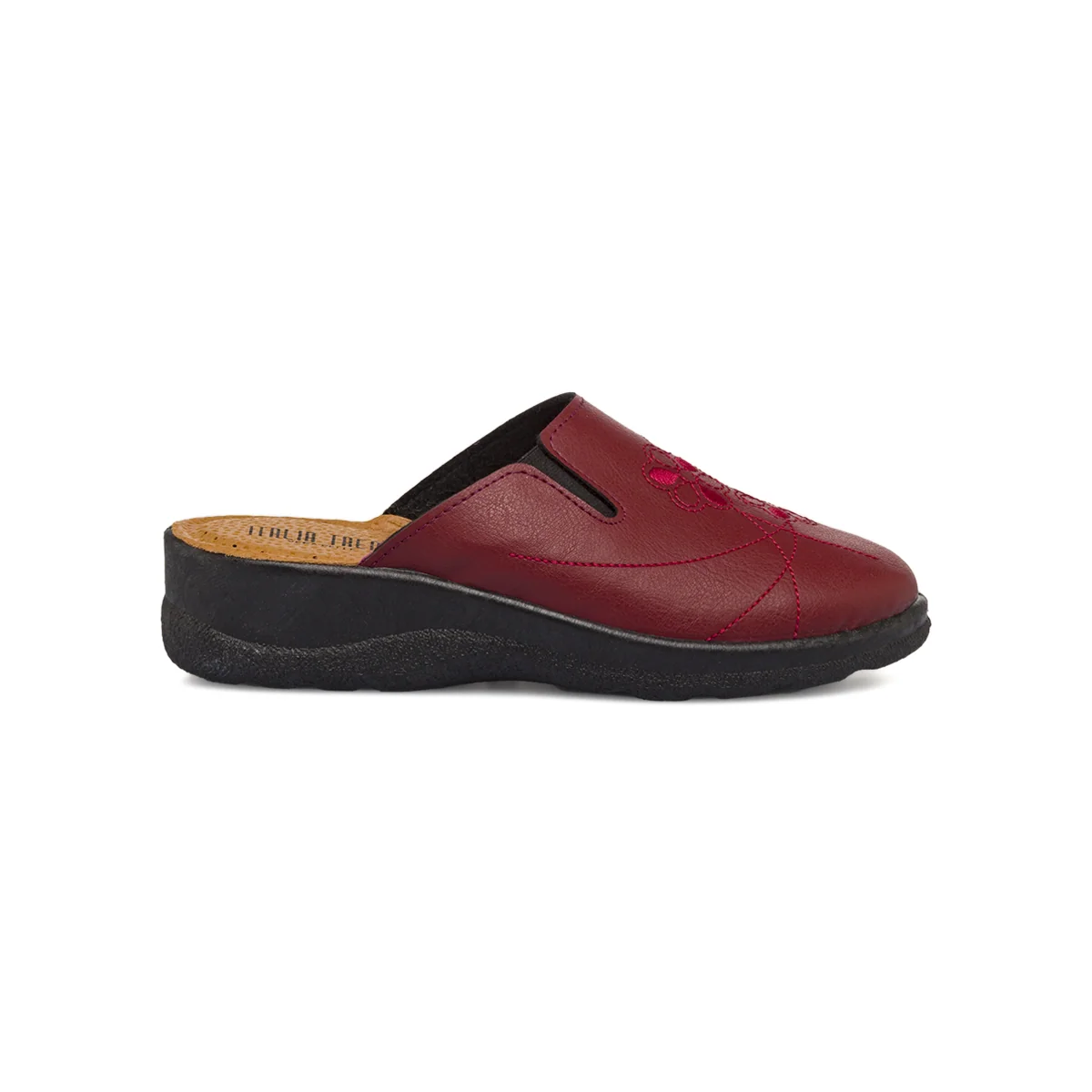Pantofole bordeaux da Donna con ricami floreali e zeppa Italia Trend