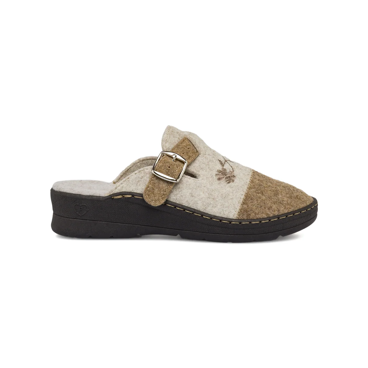 Pantofole calde marroni da Donna con ricamo floreale Patrizia