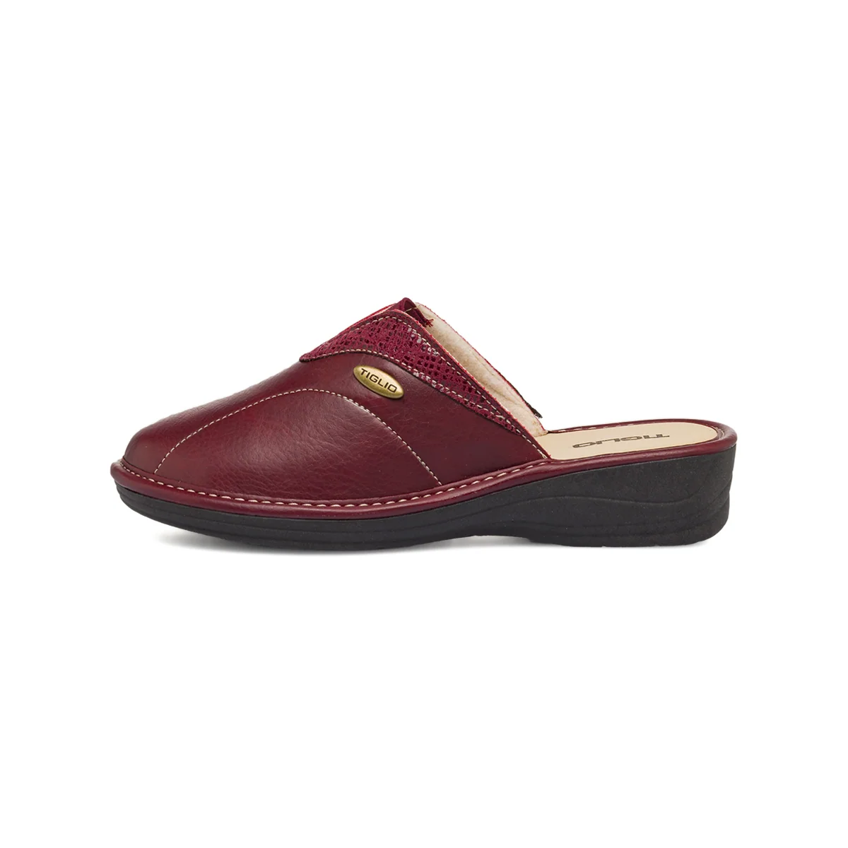 Pantofole chiuse bordeaux da Donna con zeppa ed effetto pitonato Tiglio