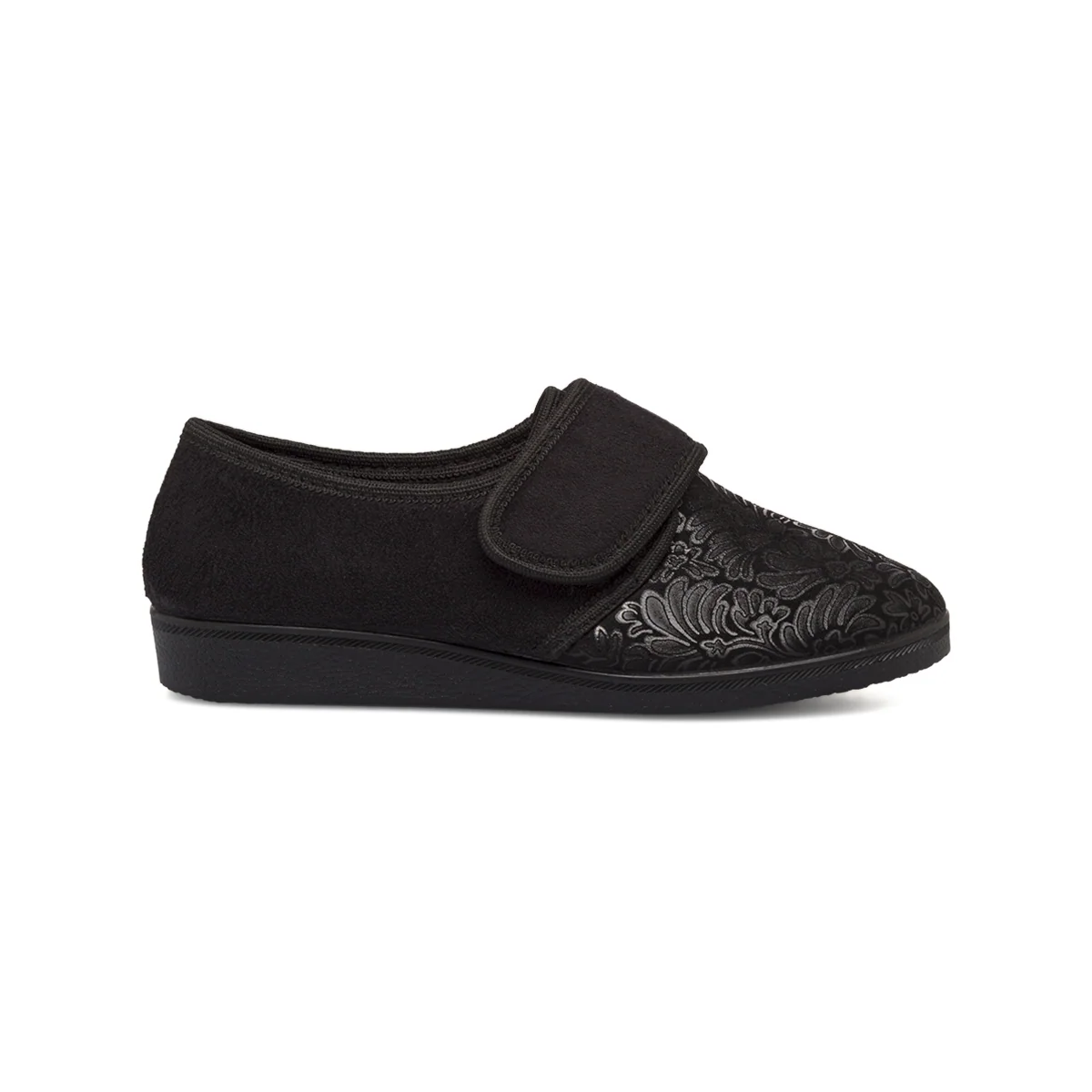 Pantofole chiuse nere da Donna con strappo e disegno floreale Patrizia