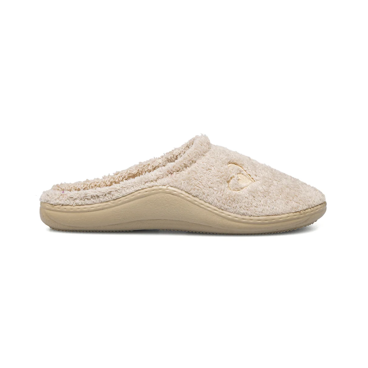 Pantofole da donna beige in tessuto con cuore ricamato Forzasette