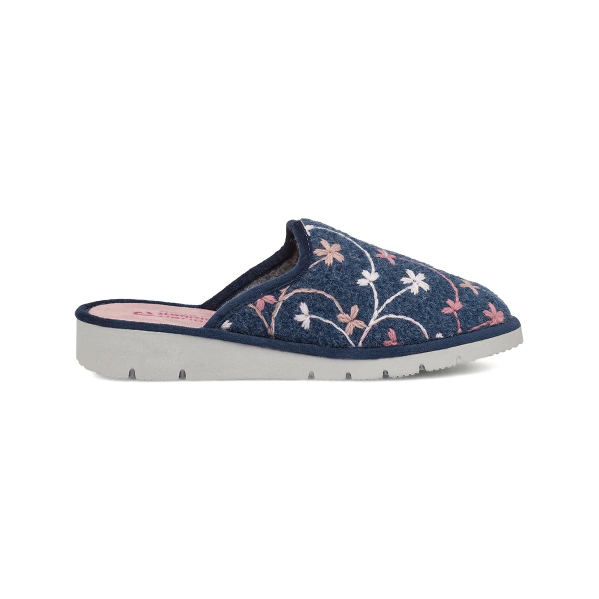 Pantofole da Donna Blu in morbido tessuto con ricamo floreale Tiglio