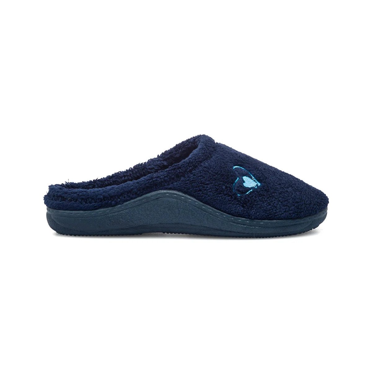 Pantofole da donna blu in tessuto con cuore ricamato Forzasette