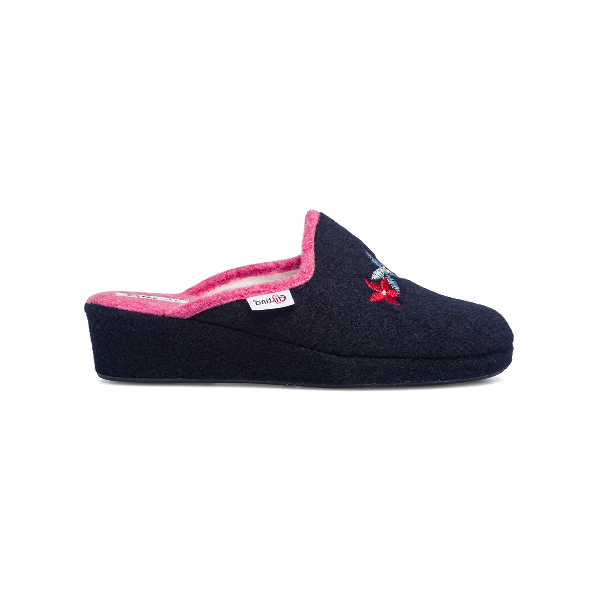 Pantofole da donna blu in tessuto Rosagialla