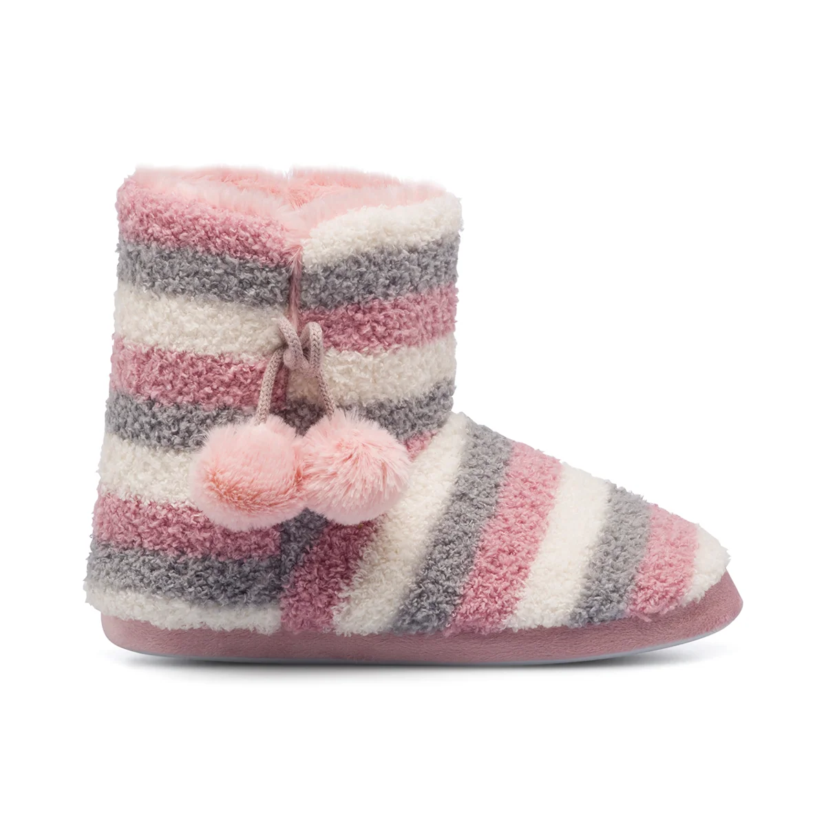 Pantofole da donna grigie e rosa con ponpon Feetty