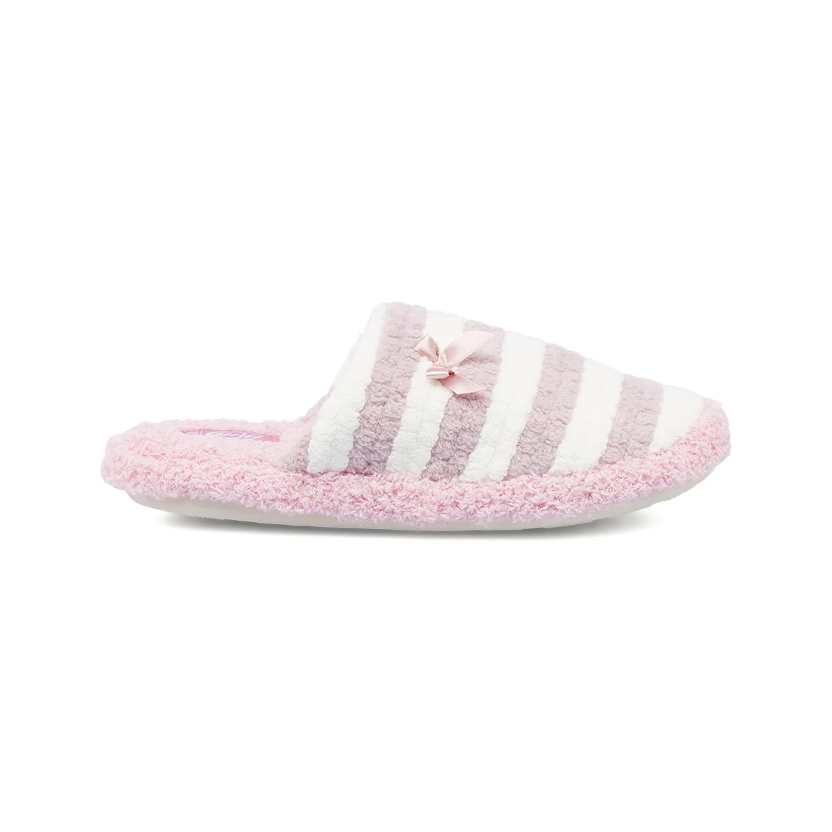 Pantofole da donna lilla Griff in tessuto a righe morbide con fiocco