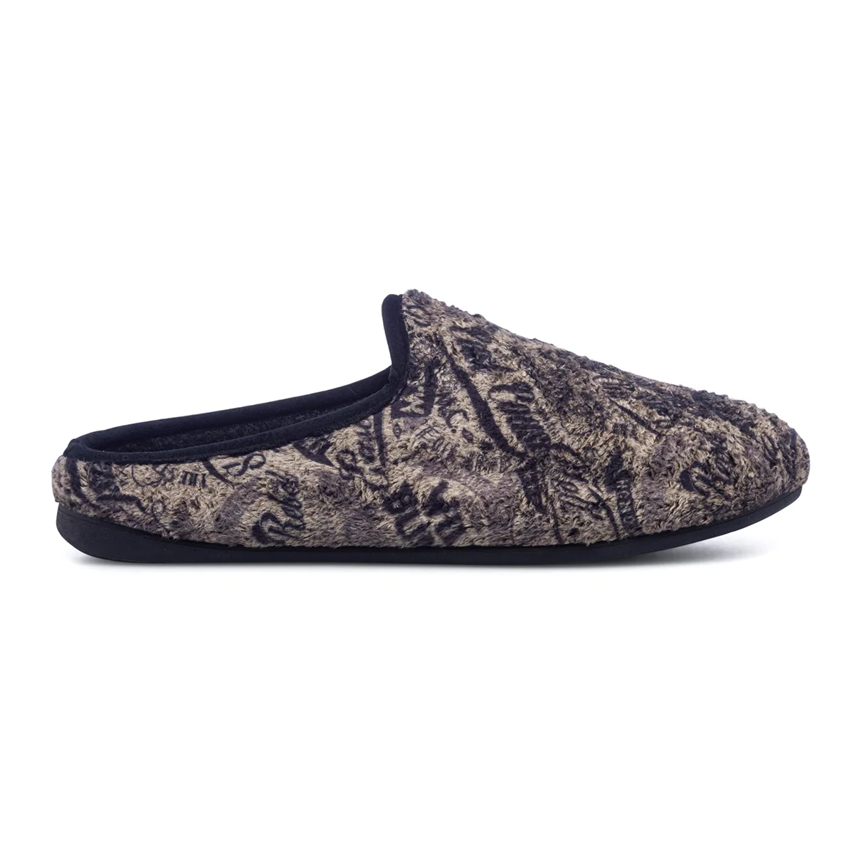 Pantofole da uomo beige e nere in tessuto Natural Confort