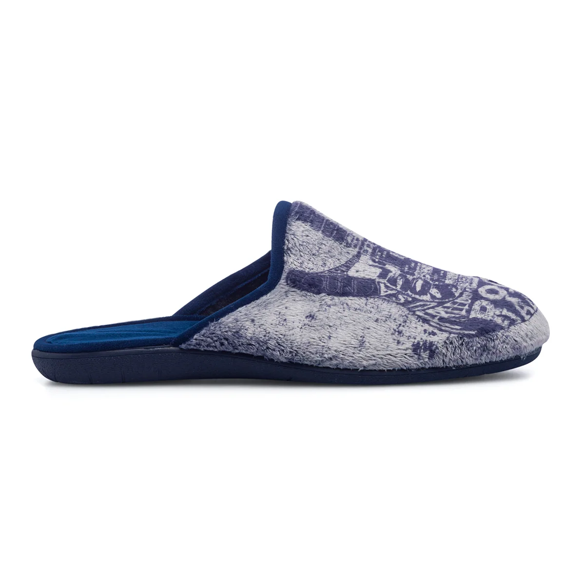Pantofole da uomo grigie e blu in tessuto Natural Confort