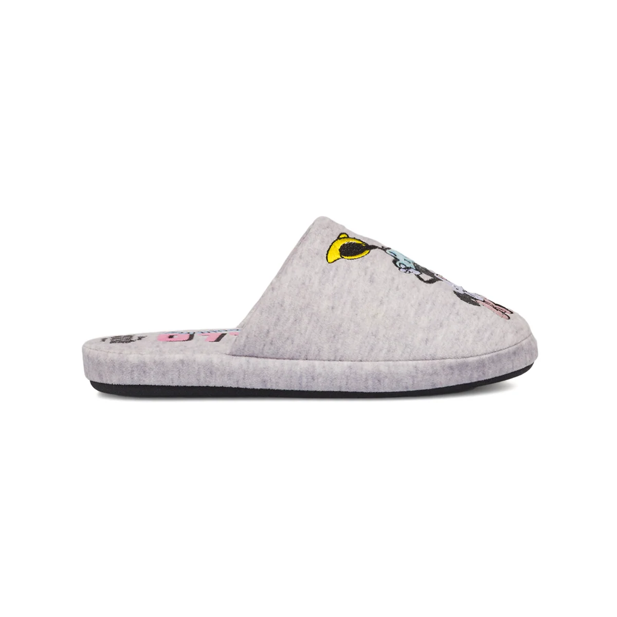 Pantofole Donna Grigie in tessuto e suola in gomma con ricamo Minnie