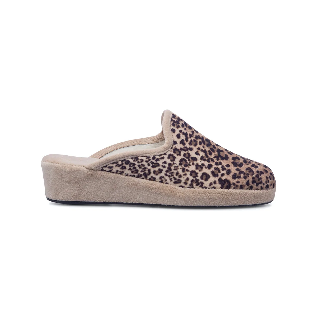 Pantofole in tessuto da donna con stampa animalier Rosagialla