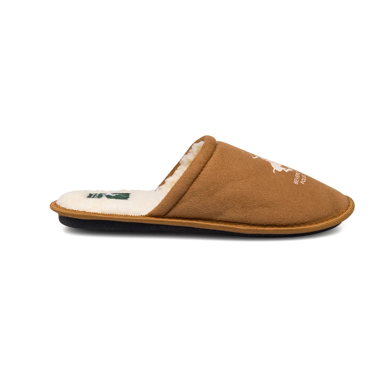 Pantofole marroni in tessuto da uomo con logo bianco Polo Club