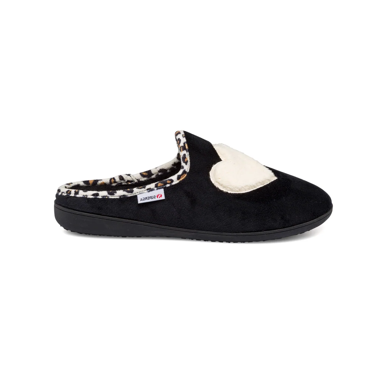 Pantofole nere da donna con maxi cuore Superga
