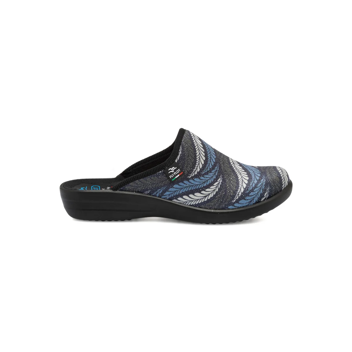 Pantofole nere e blu da donna con sottopiede anatomico Fly Flot