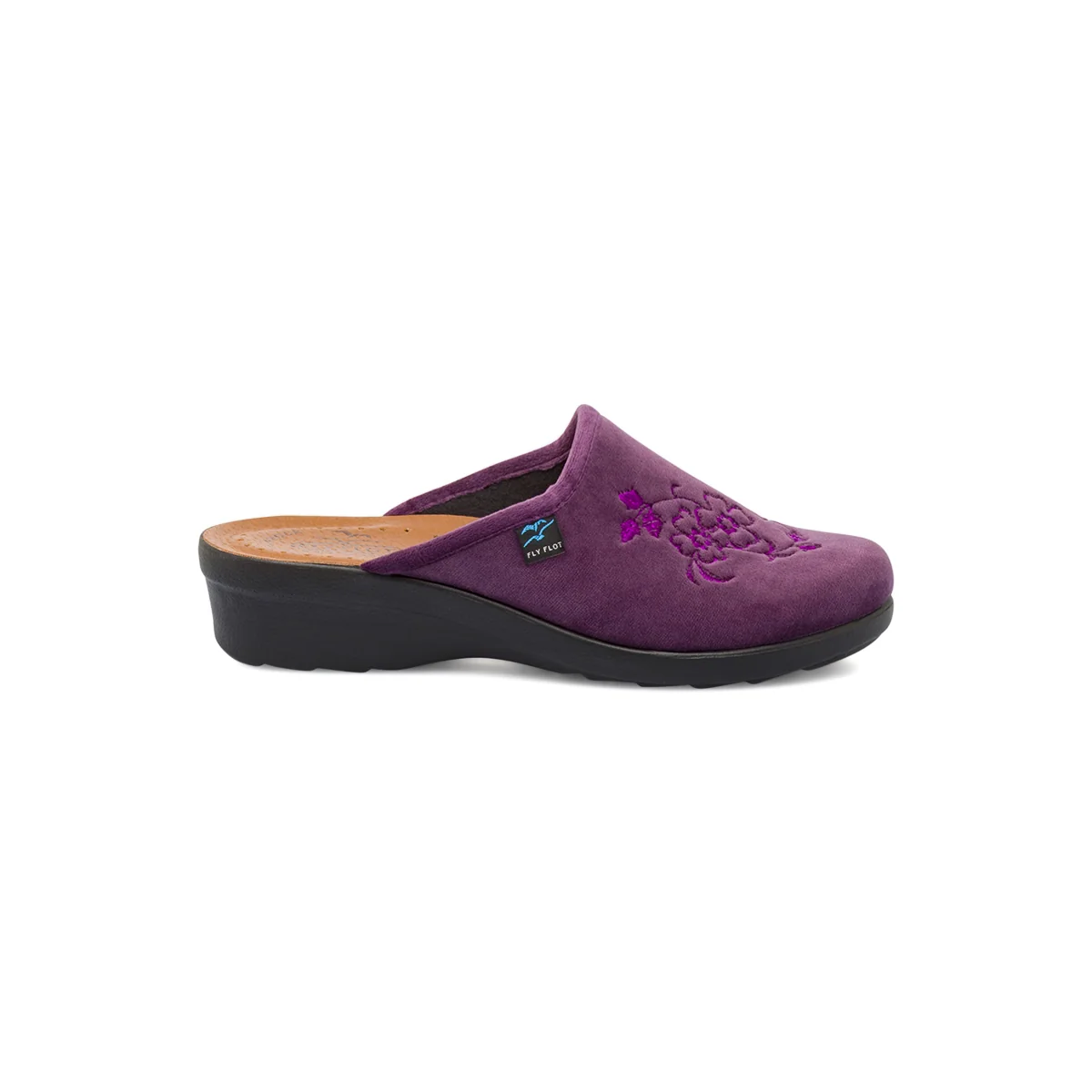 Pantofole viola da donna con ricamo floreale Fly Flot