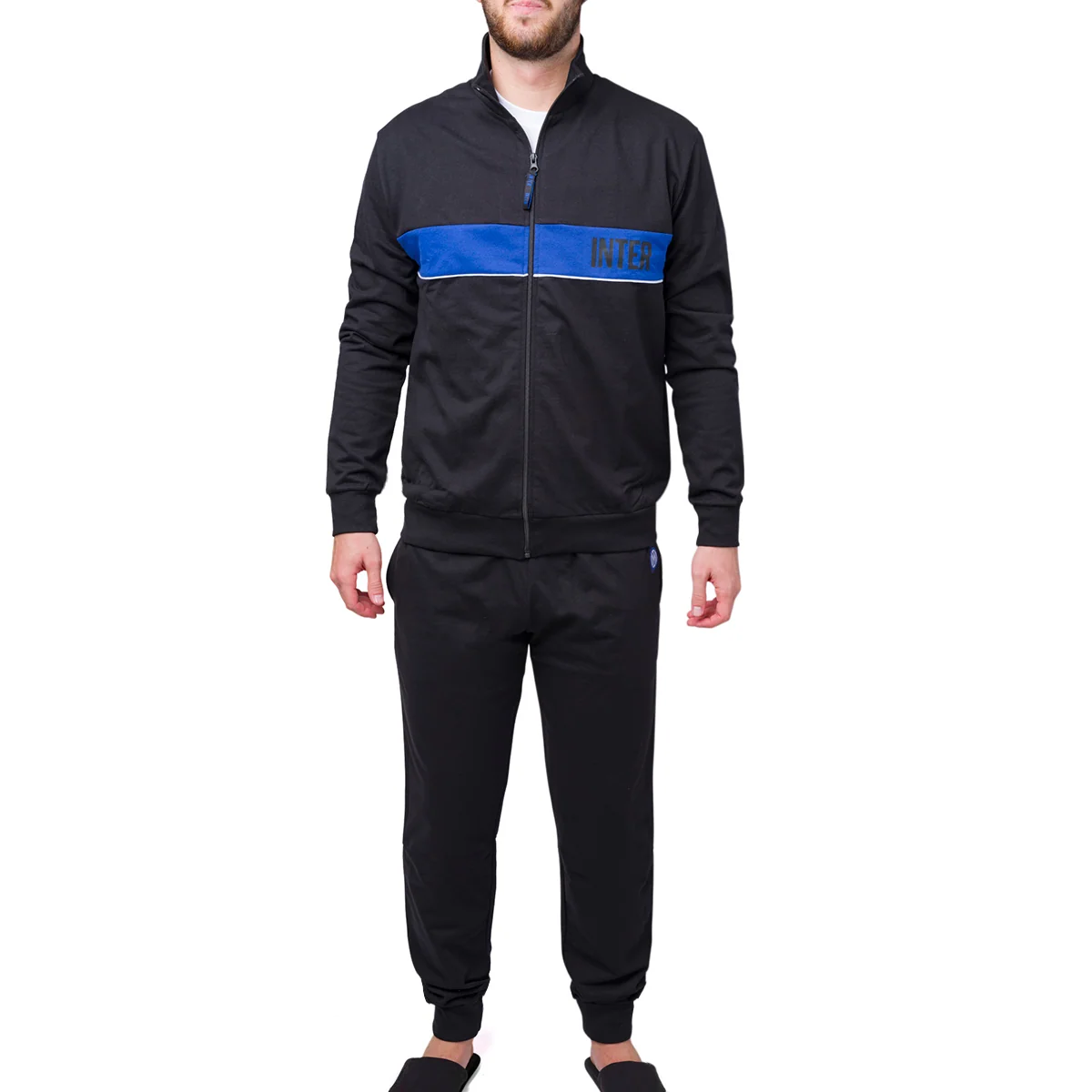 Pigiama invernale da uomo nero e blu con logo Inter