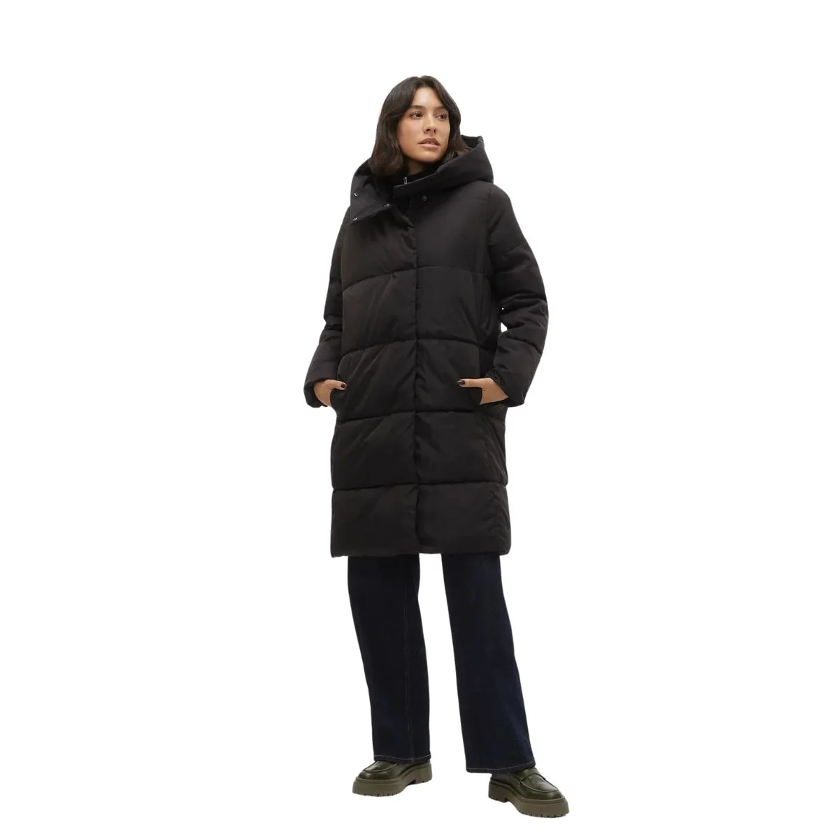 Piumino lungo da donna nero con cappuccio Vero Moda