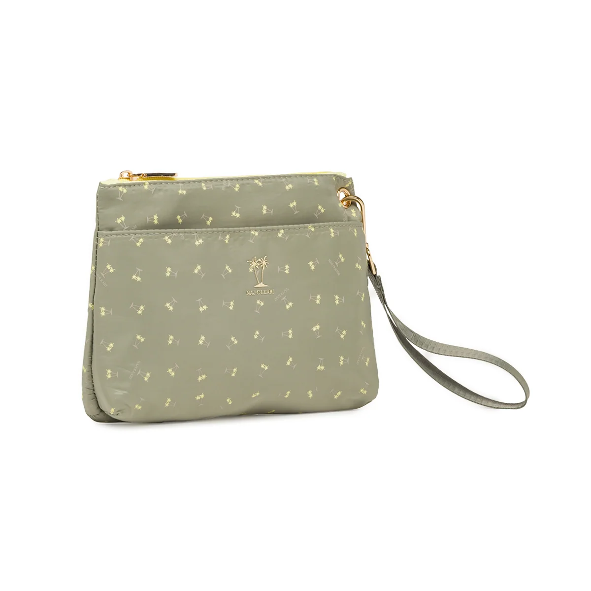 Pochette a mano da Donna khaki con cinturino e stampa palme Naj Oleari
