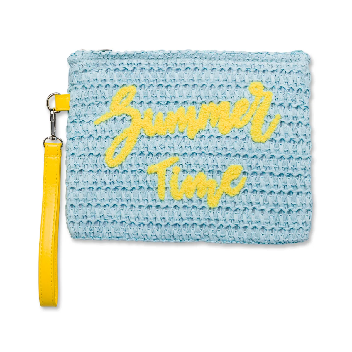 Pochette da mare donna azzurra effetto paglia con scritta gialla frontale "Summer Time" Swish Jeans