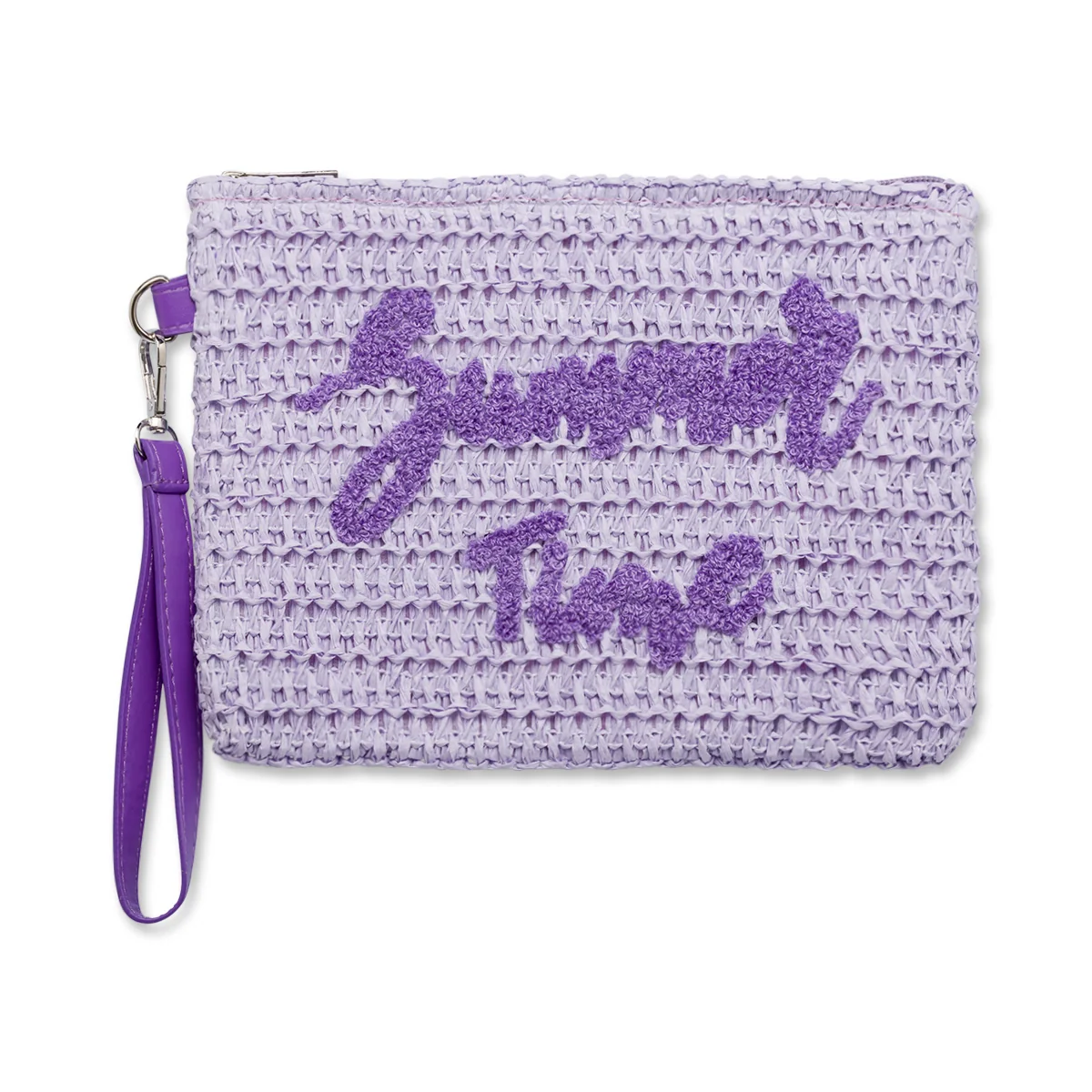 Pochette da mare donna lilla effetto paglia con scritta viola "Summer Time" Swish Jeans