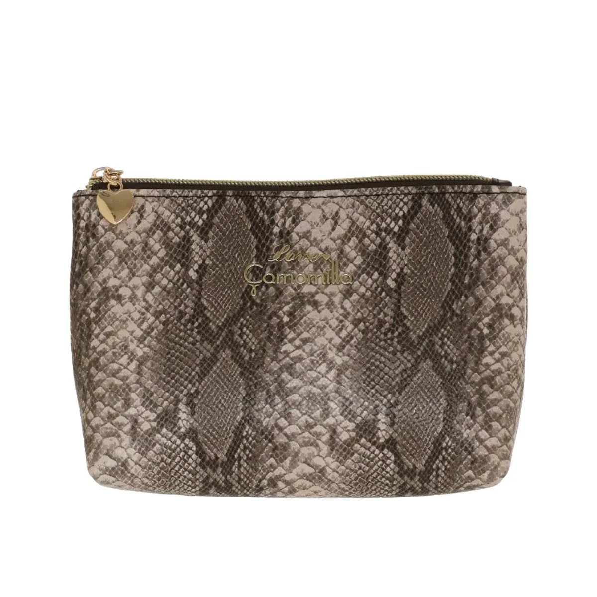 Pochette Love da donna a stampa pitone beige con zip Camomilla Milano