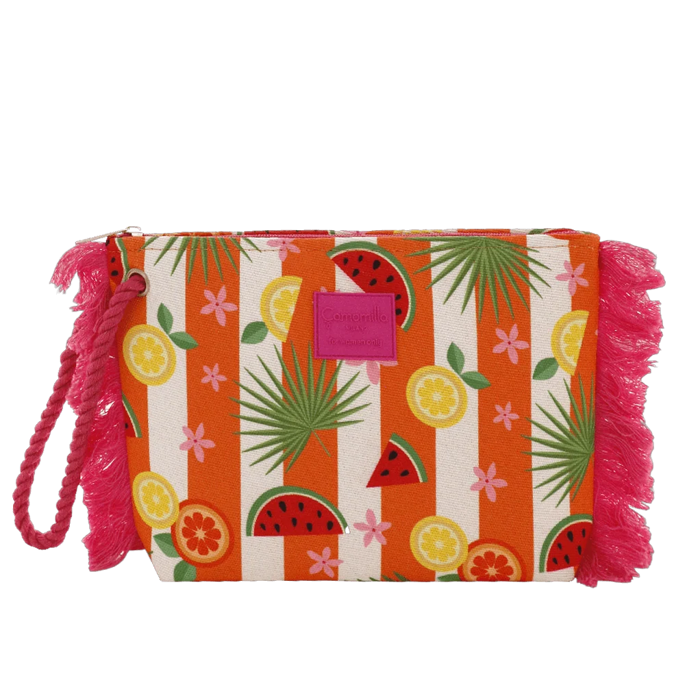 Pochette mare arancione e fucsia con stampa tropicale Camomilla Milano