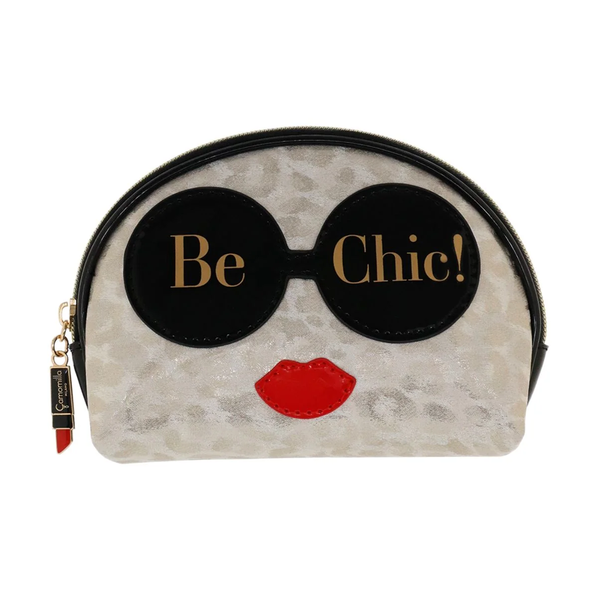 Pochette unisex nera con stampa leopardata glitter Camomilla Milano