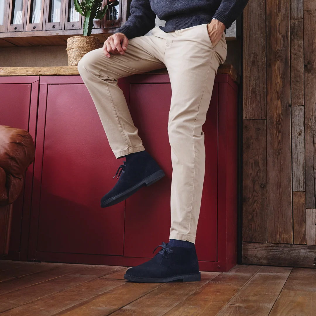 Polacchine classiche Uomo blu in pelle effetto scamosciato La Cuoieria