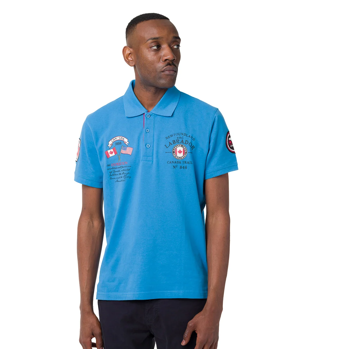 Polo Azzurra da Uomo in Cotone con Ricami e dettagli Canada Trail