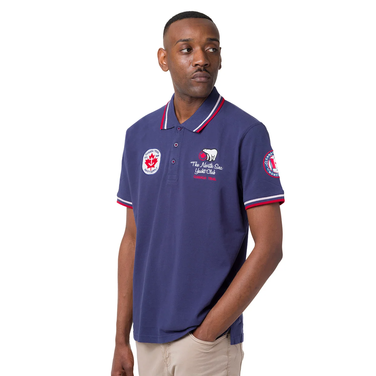 Polo Blu da Uomo in Cotone con Ricami e dettagli Canada Trail