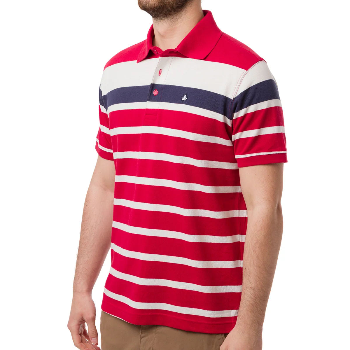Polo da Uomo a righe rosse e bianche con logo Navy Sail