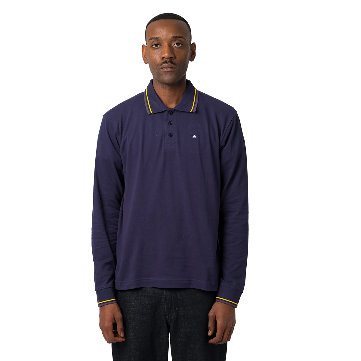 Polo da uomo blu con colletto a coste con dettagli gialli Navy Sail
