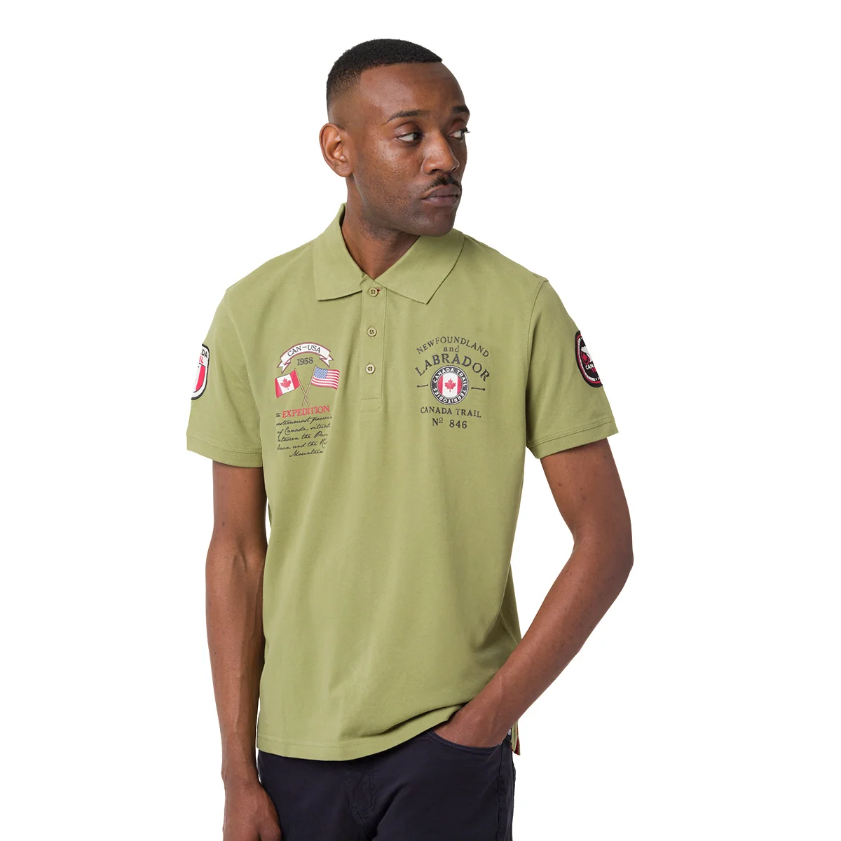 Polo verde da Uomo con dettagli frontali Canada Trail