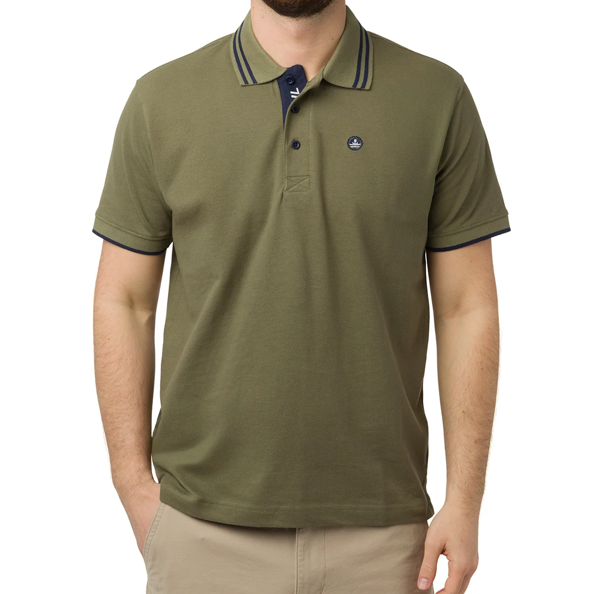Polo verde militare da Uomo in cotone con logo ricamato Navy Sail
