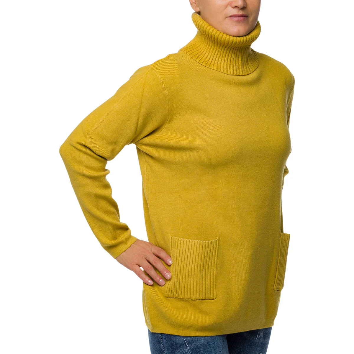 Pullover a collo alto color senape da donna con taschini Swish Jeans