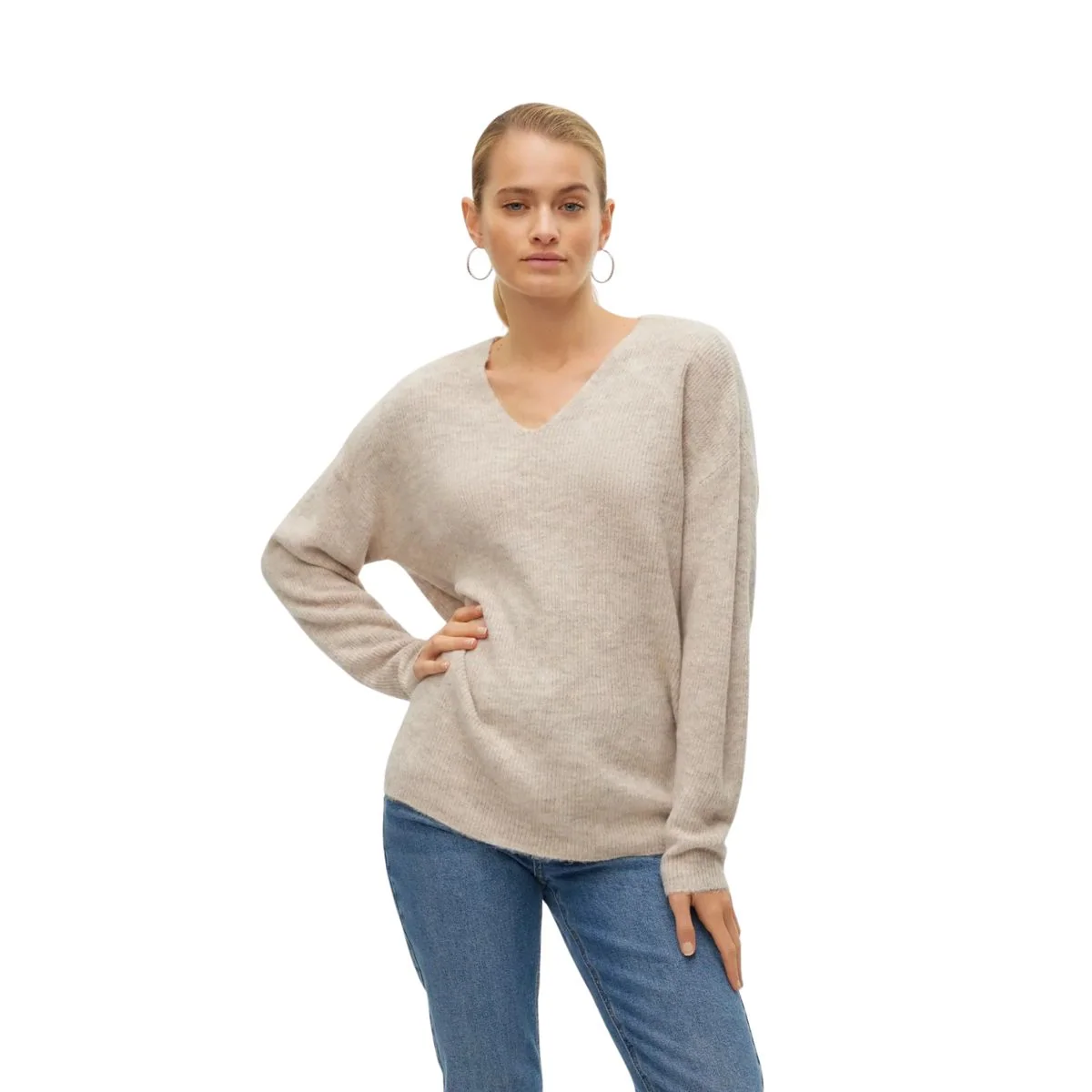 Pullover Beige da Donna con scollo a V Vero Moda