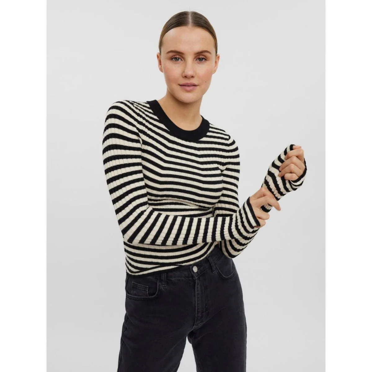Pullover bianco e nero a righe da donna Vero Moda