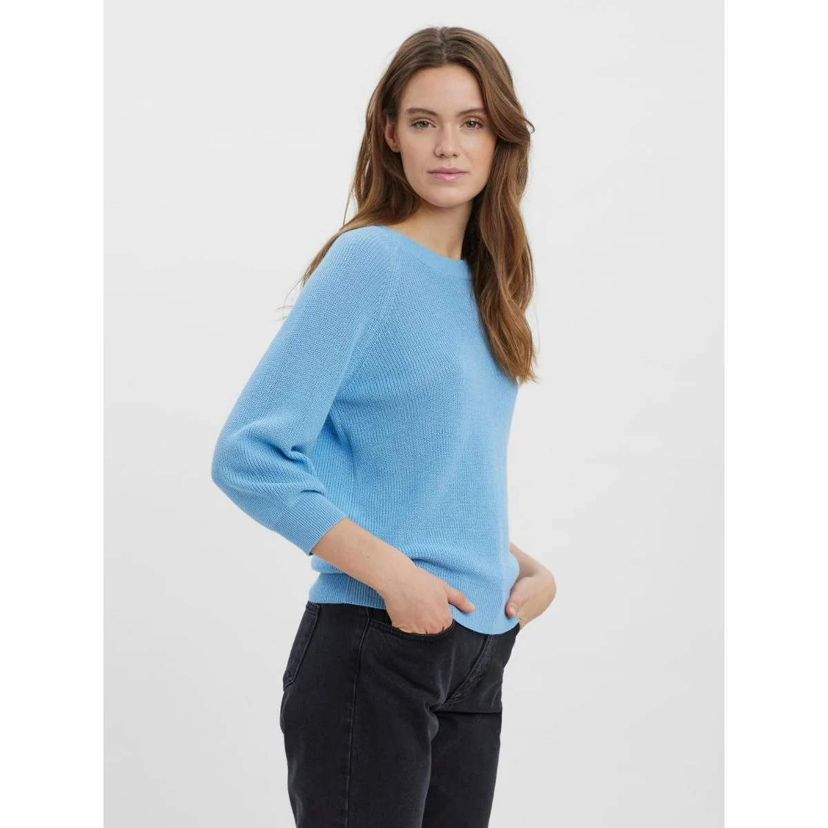 Pullover girocollo azzurro in tessuto knit da donna Vero Moda