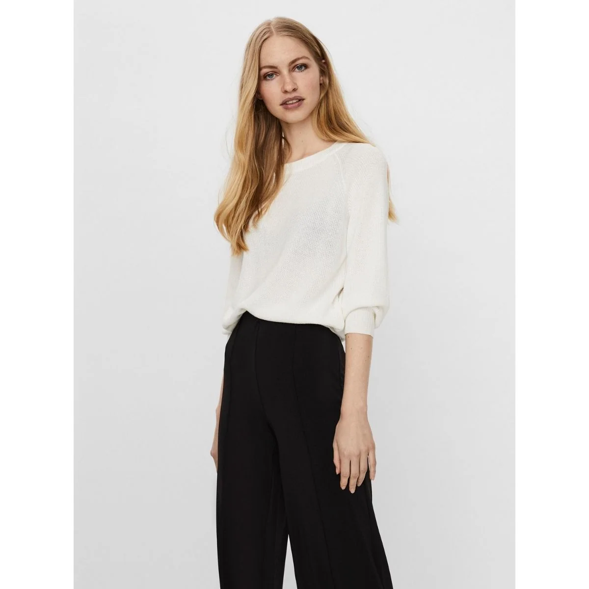 Pullover girocollo bianco in tessuto knit da donna Vero Moda