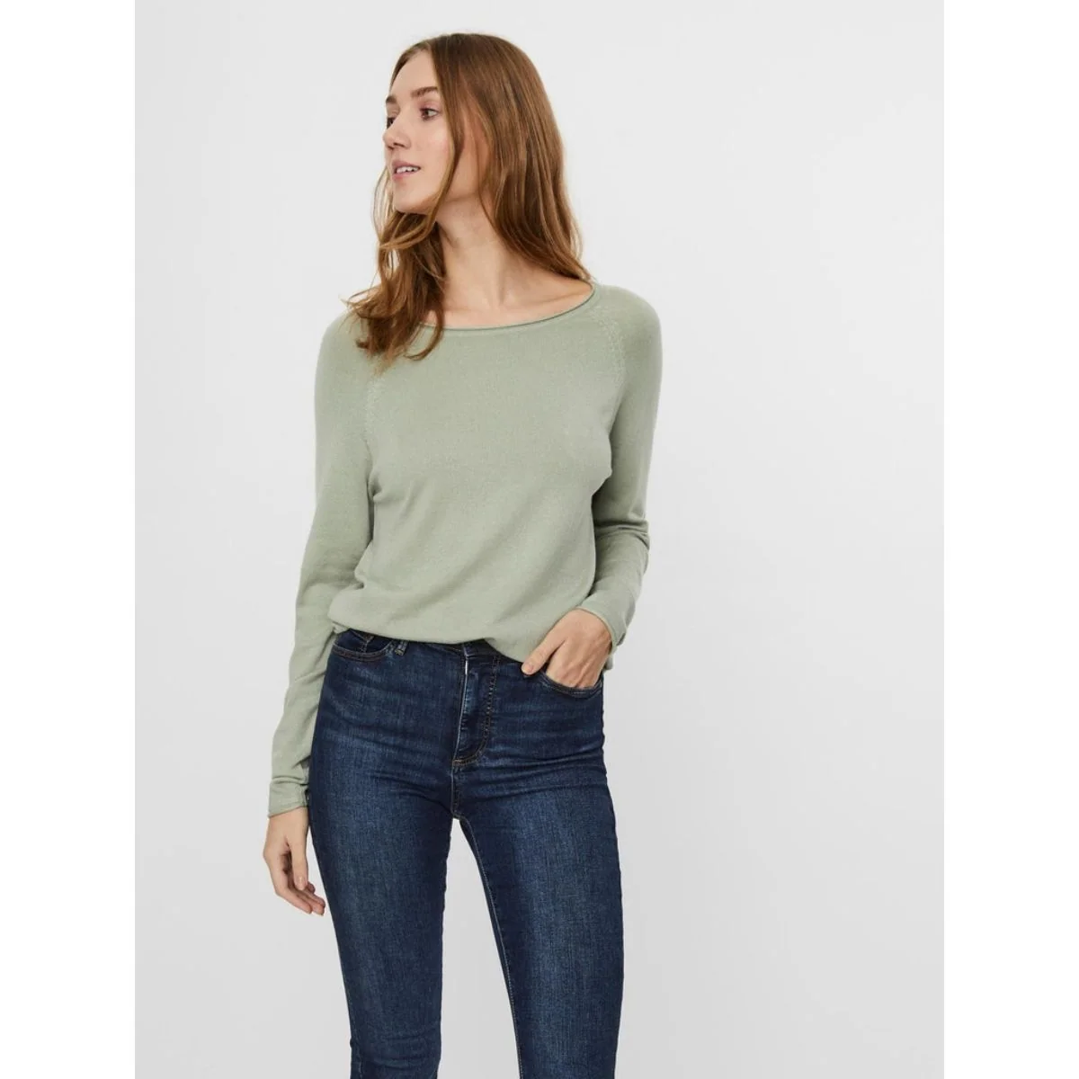 Pullover girocollo verde da donna Vero Moda