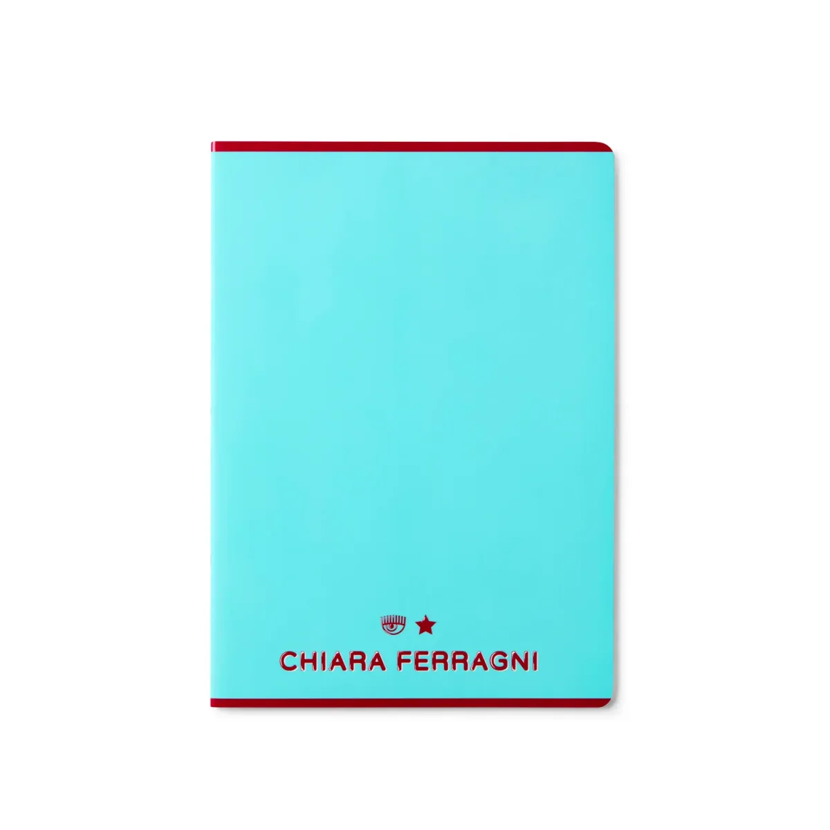 Quaderno a quadretti azzurro con dettagli fucsia e logo Chiara Ferragni