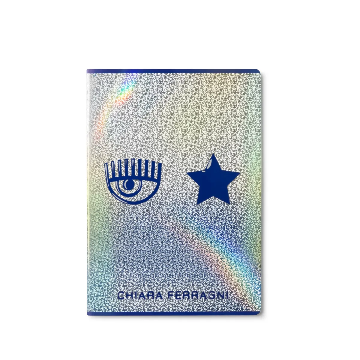 Quaderno a quadretti color argento con glitter e logo blu Chiara Ferragni